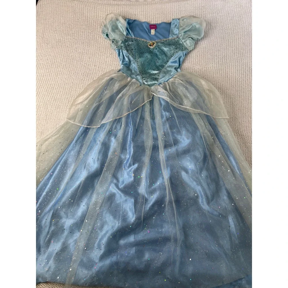 Disney Cinderella Princess Costume Dress Blue Glitter Tulle Girls Size 7/8